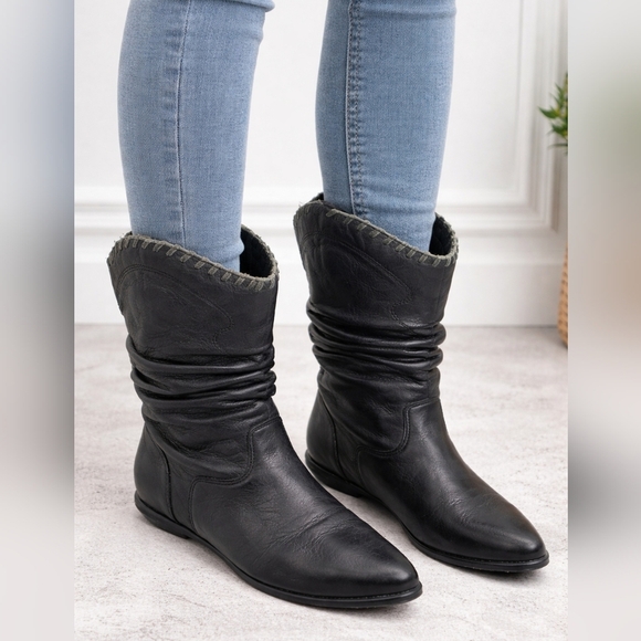 Zodiac Shoes - ZODIAC 675 BULLETT 6 M BLACK LEATHER SLOUCHY COWBOY BOOTS LADIES Vintage